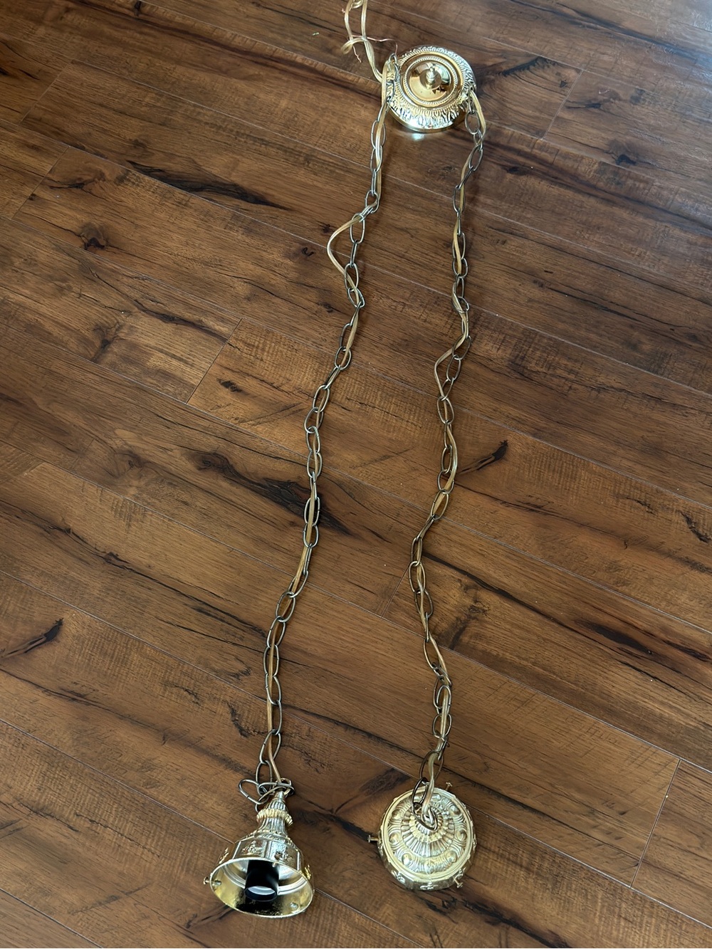 Double Pendant Ceiling Light Swag Ornate Gold Hanging Lantern Canopies Retro MCM - Picture 2 of 15